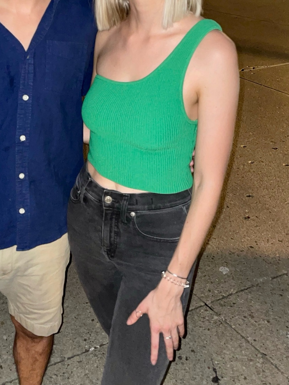 Babaton Green One-Shoulder Ribbed Crop Top